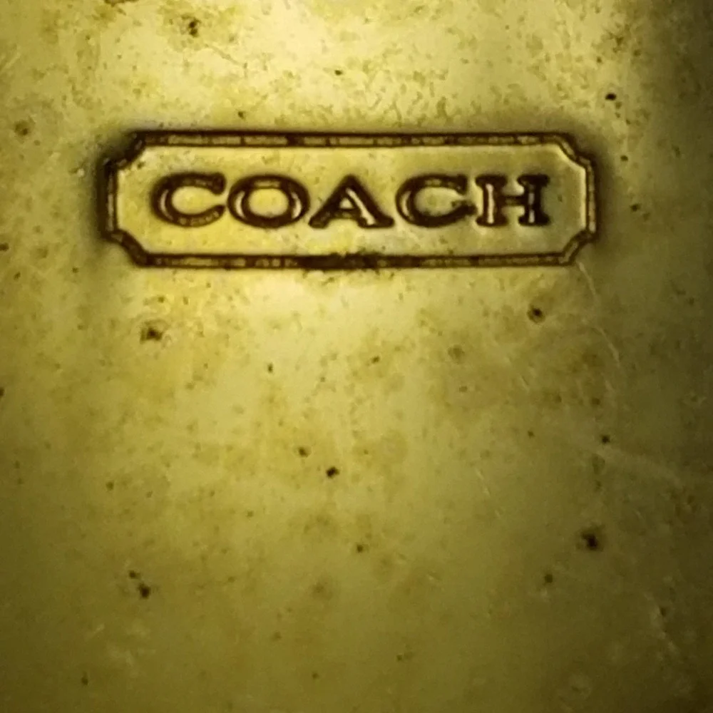 Coach‎ Signature C Logo Round Belt Buckle Gold Tone Black Cream Vintage